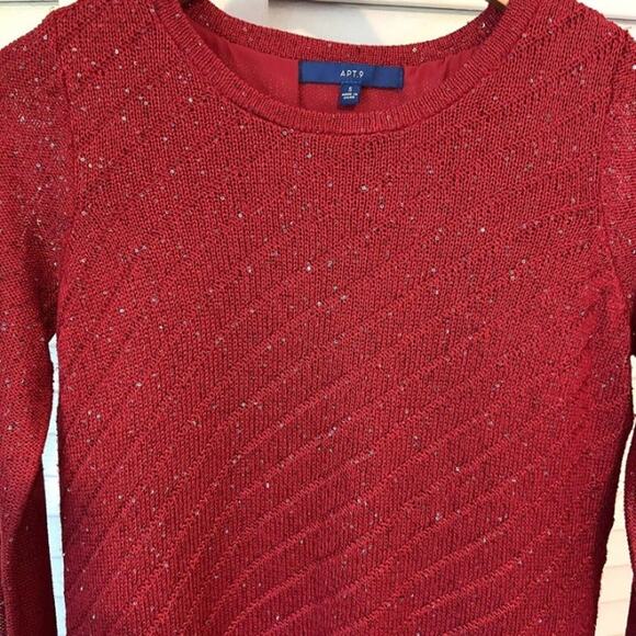 Apt 9 Red Sparkle Knit Sweater Women's Small Lined Asymmetrical Skirted Hem - Picture 2 of 6